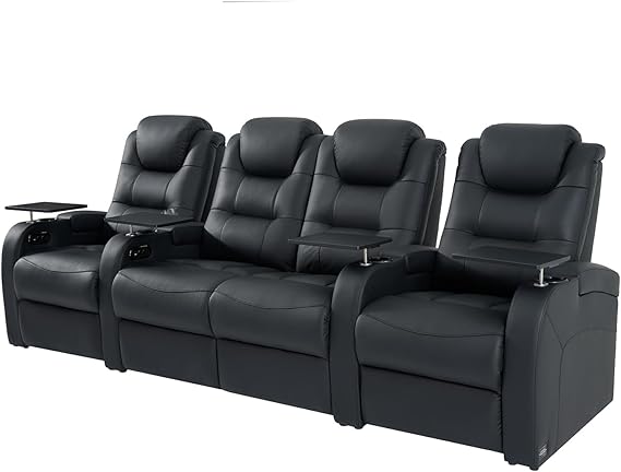 Top Grain Nappa Leather Power Recliner Home Theater Seating - Row of 5