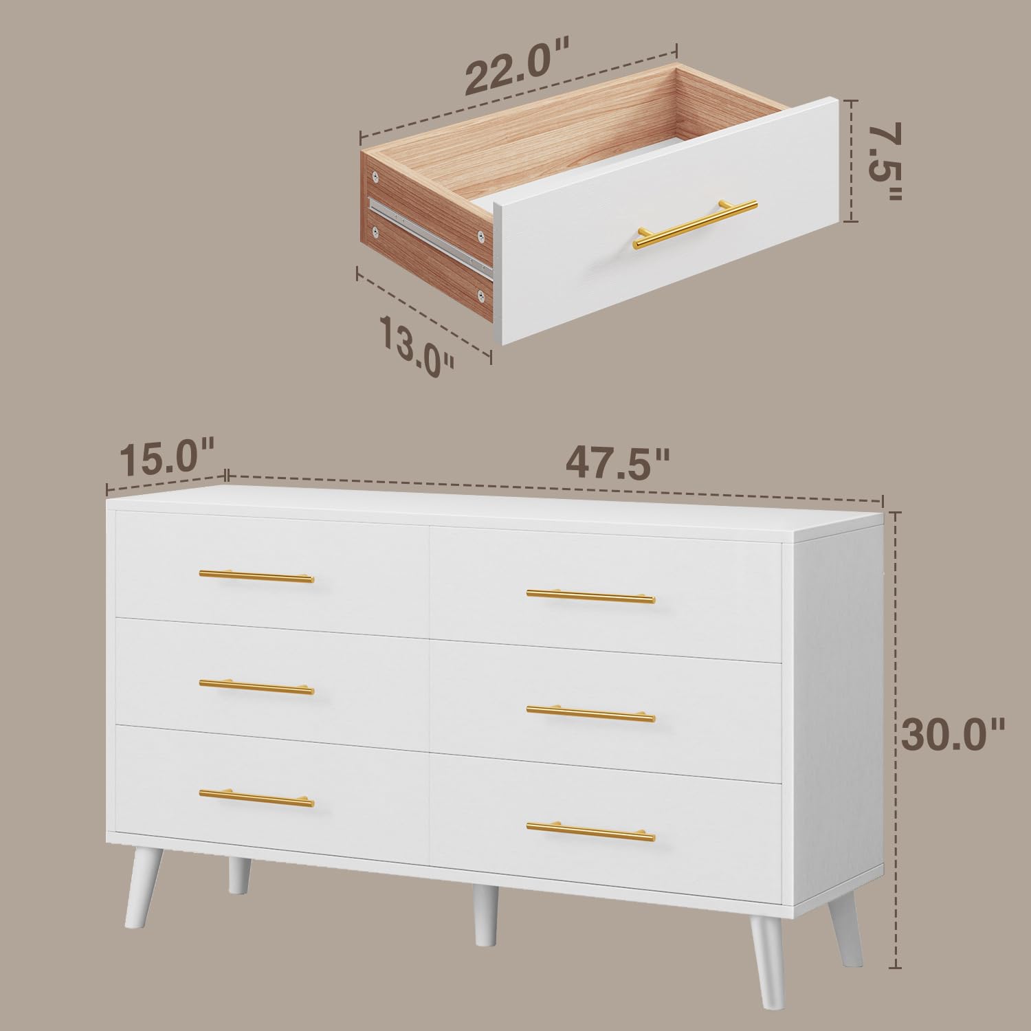 6 Drawer Dresser with Silent Gliding Slides