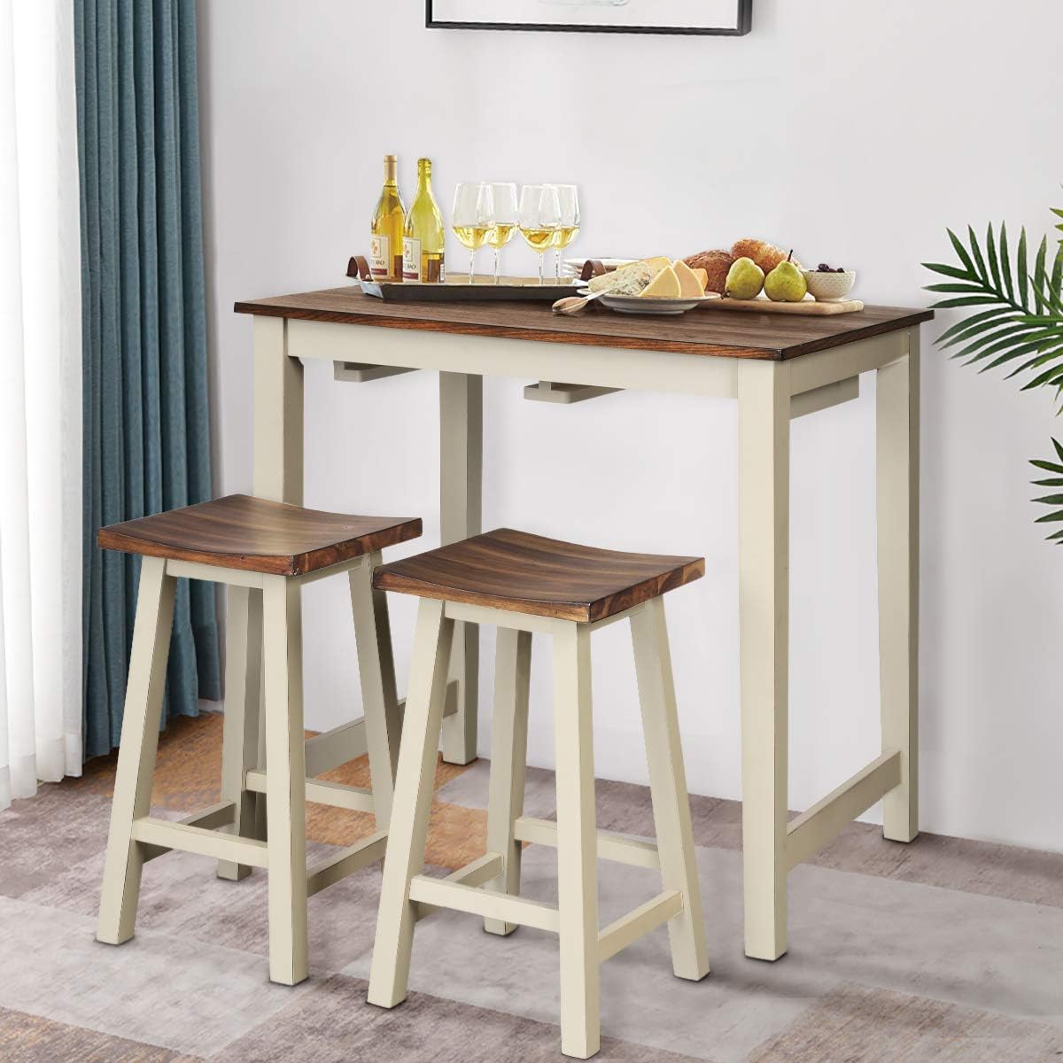 3 Piece Pub Dining Set with Counter Height Table and Bar Stools