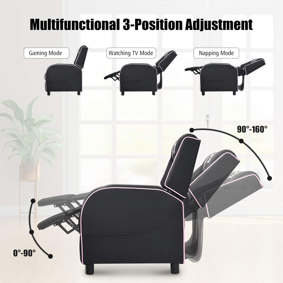 GORELAX Modern Massage Gaming Recliner Chair, PU Leather Home Theater Recliner Chairs w/Footrest and Massage, Racing Style Sofa Chair for Living Bedroom Gaming Room