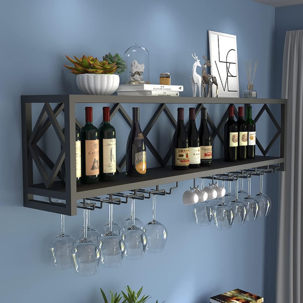 Wall Mounted Wine Rack with Glass Holder