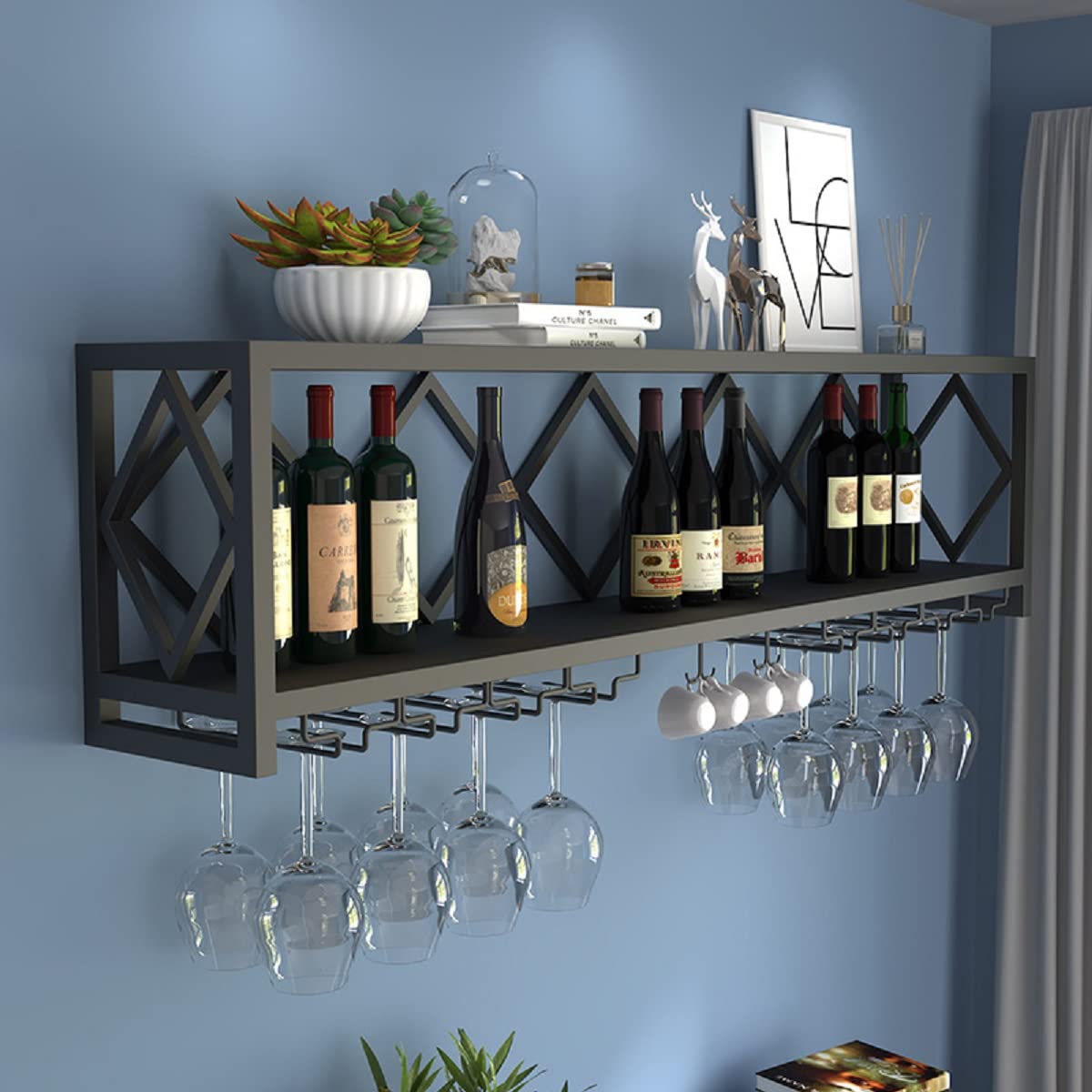 Wall Mounted Wine Rack with Glass Holder