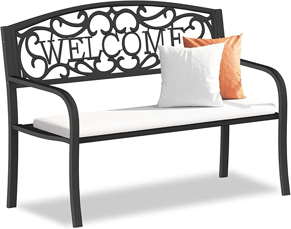 Outdoor Garden Bench - Weatherproof Anti-Rust Heavy-Duty Wrought Iron Metal