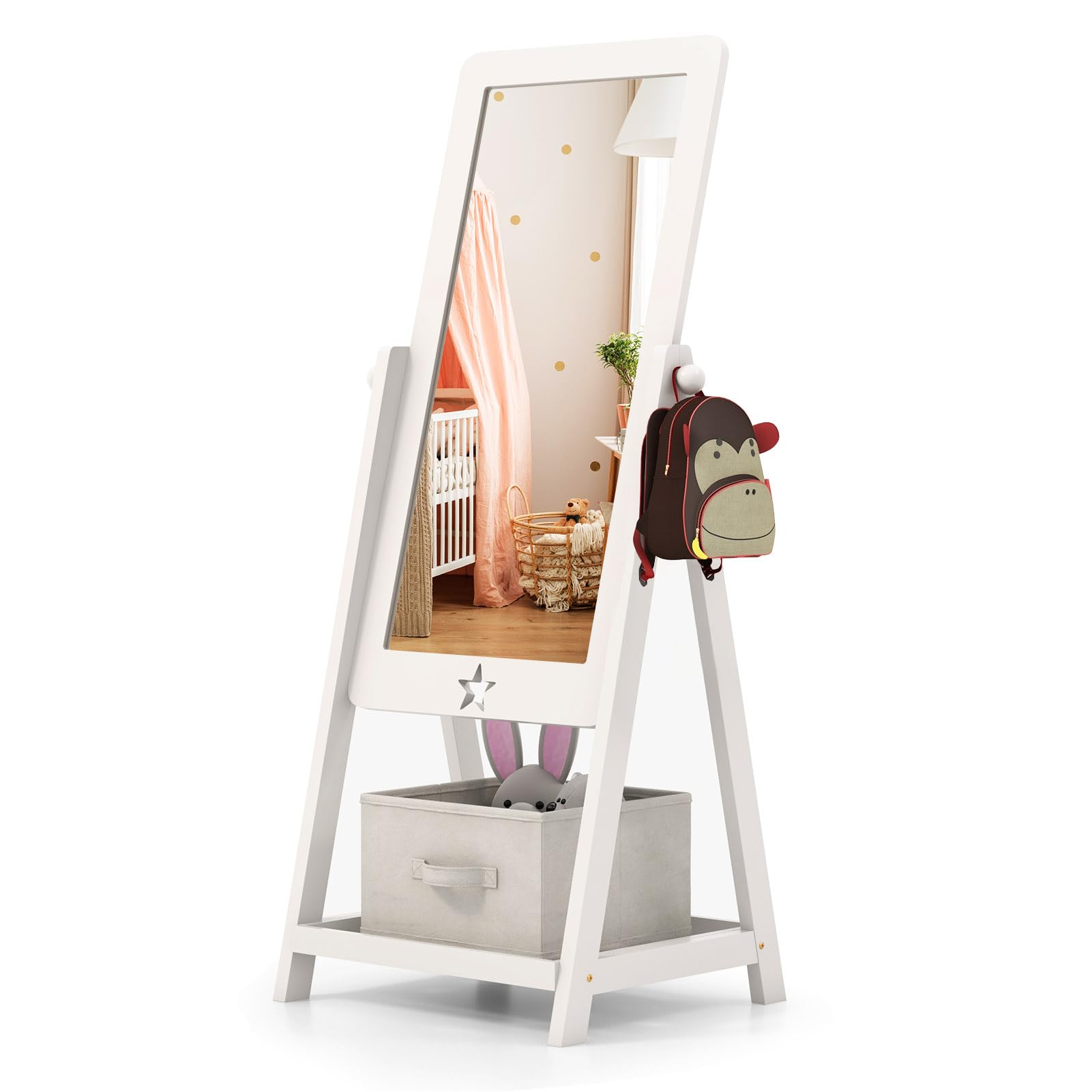 Kids Freestanding Mirror with Storage