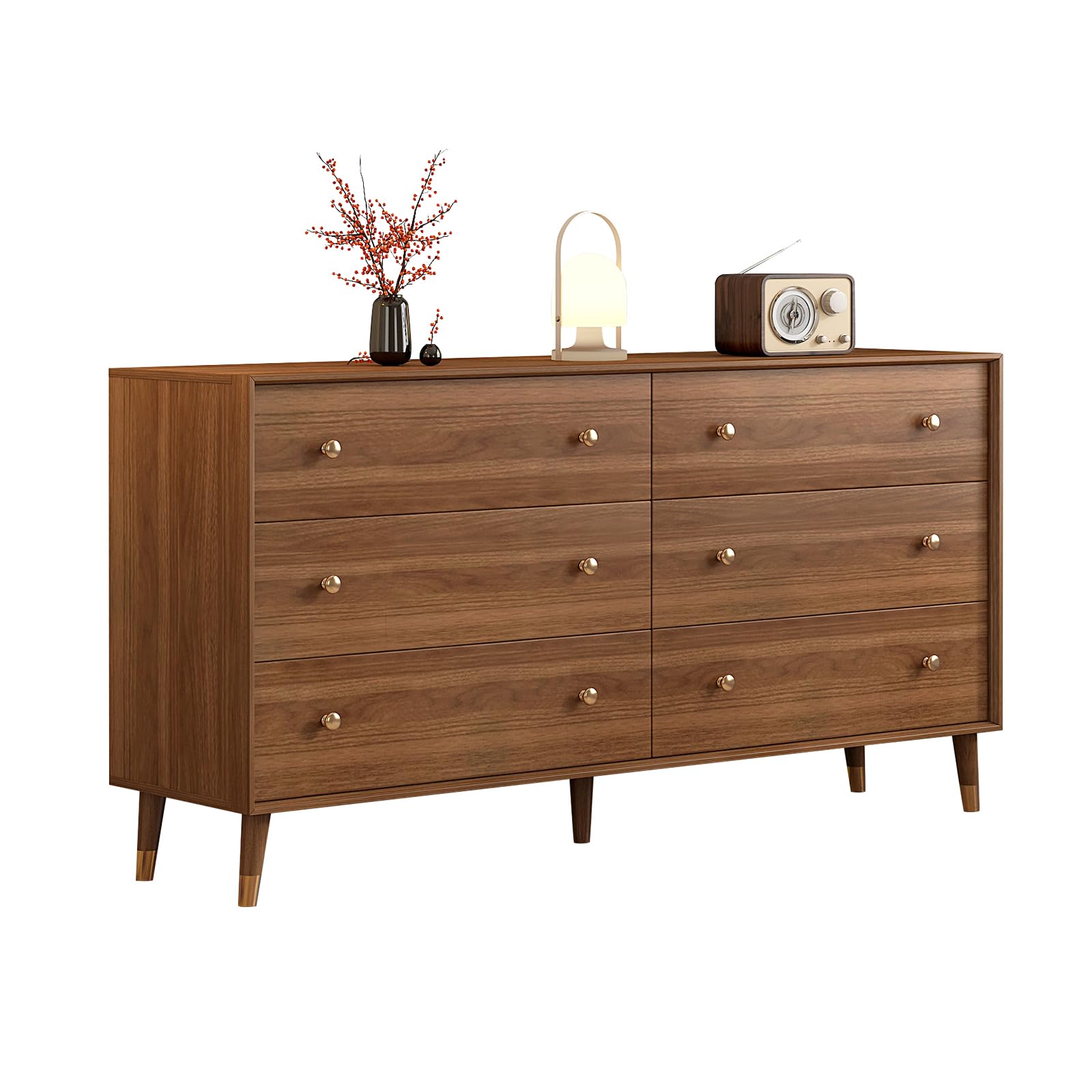6 Drawer Walnut Dresser with TV Stand Slots
