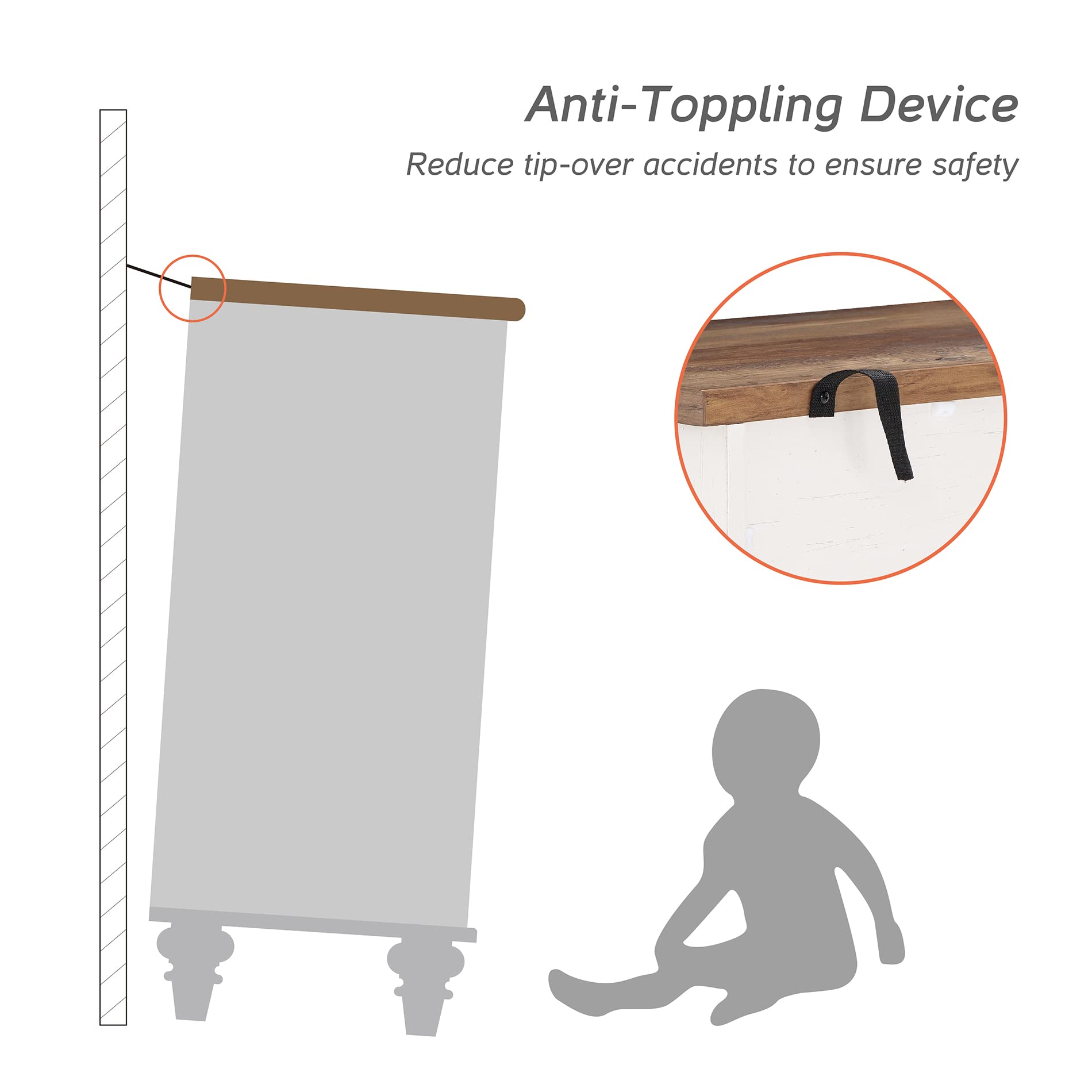 Dresser with 5 Drawers and 2 Storage Cabinets with Charging Station