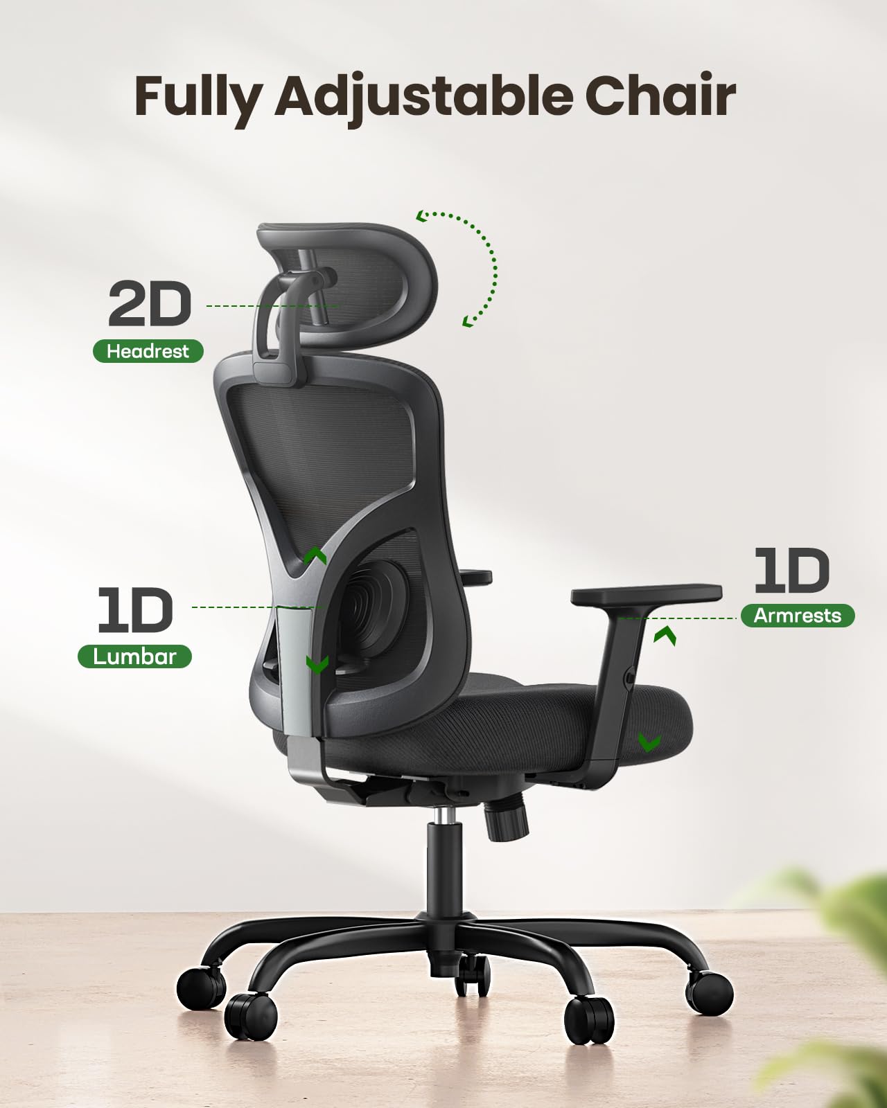 Ergonomic Office Chair with Lumbar Support and Headrest