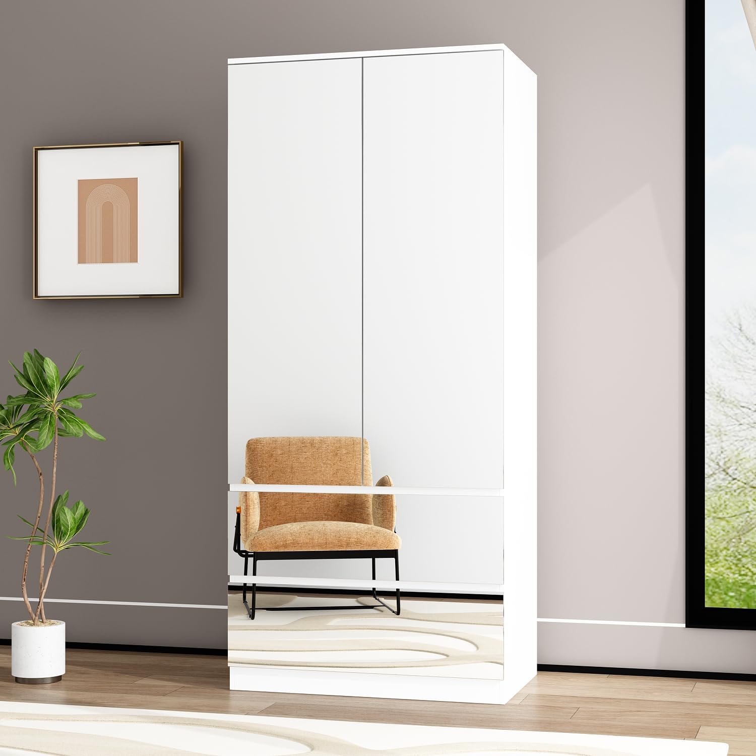 Wardrobe with Mirror Doors and 2 Drawers