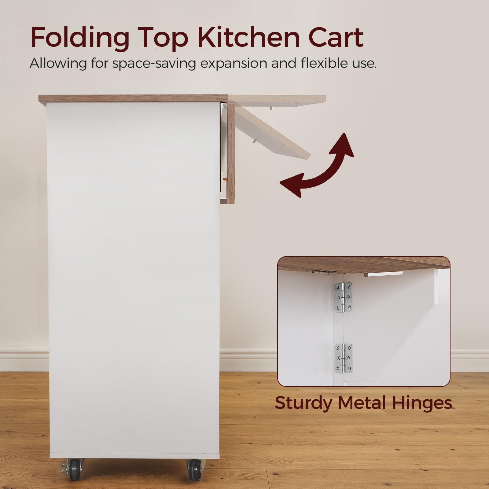 Kitchen Island Cart on Wheels with Drop Leaf and Storage