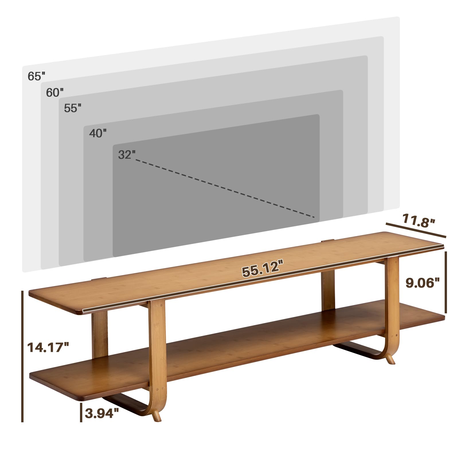 Bamboo TV Stand with Storage for TVs up to 65 Inches