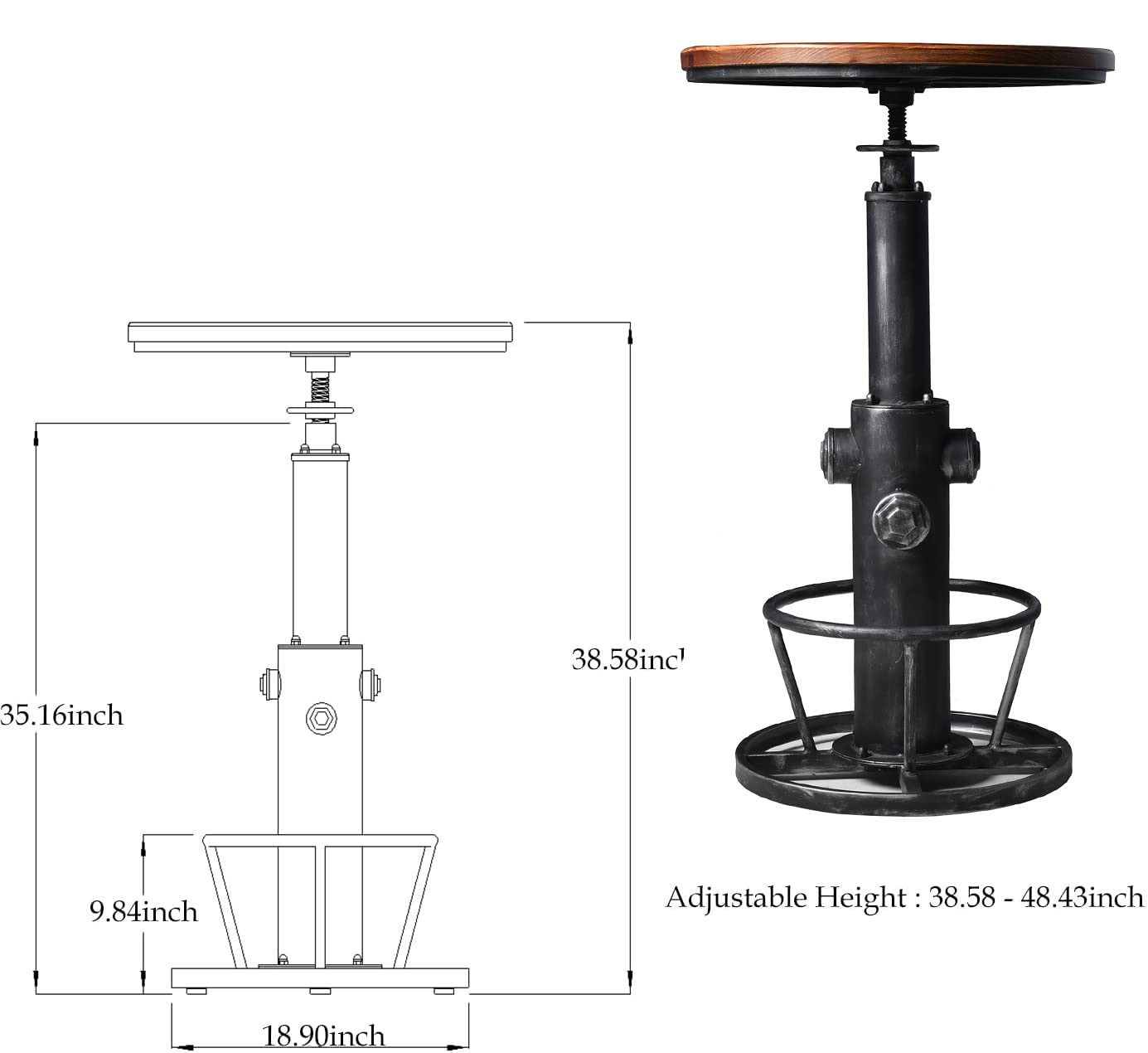 3 Piece Retro Pub Bar Set with Adjustable Height