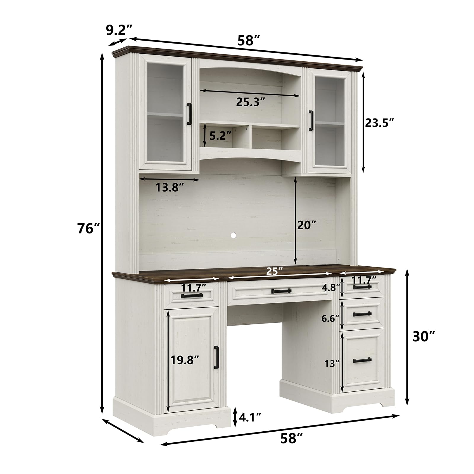 76" Farmhouse Executive Desk with Hutch and Charging Station