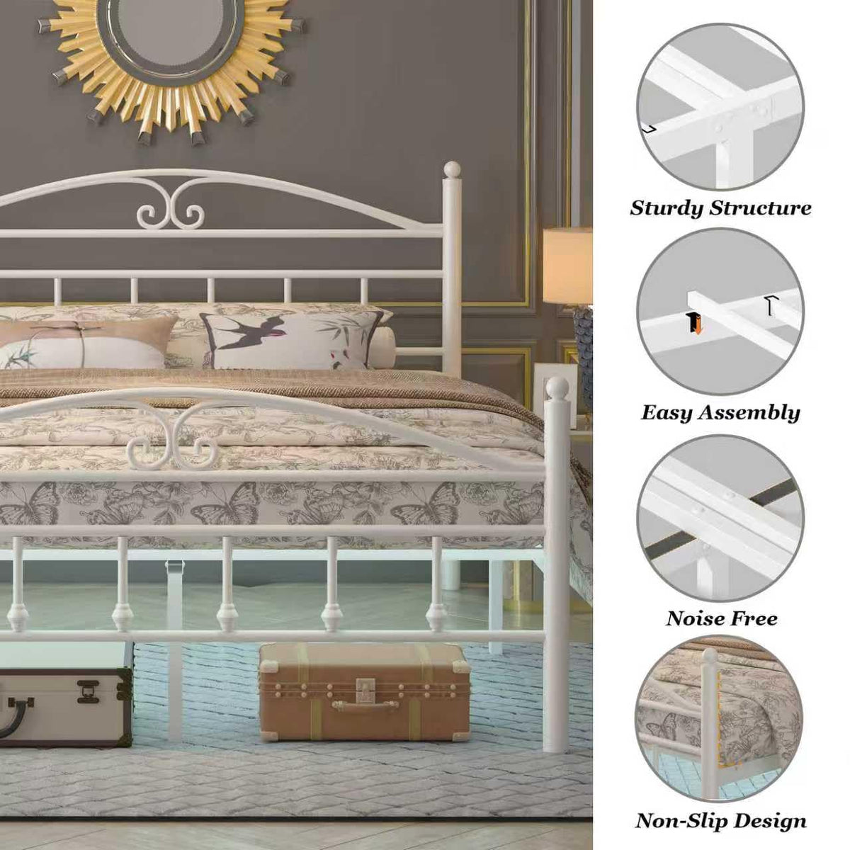 12 Inch Full Size Bed Frame with Charging Station and LED Lights