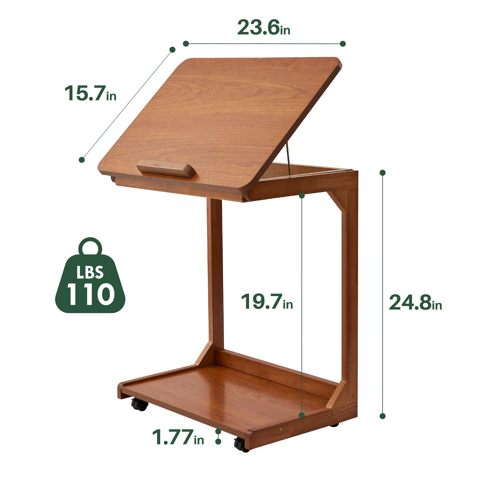 C-Shaped Rolling End Table with Wheels