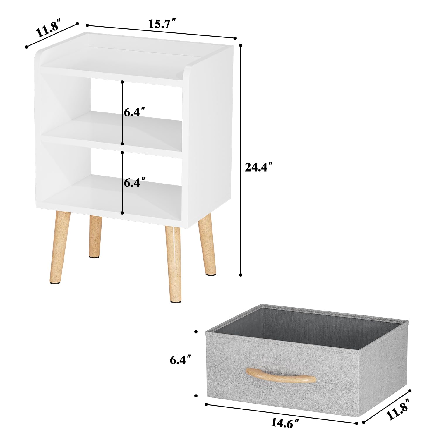 White Mid Century Modern Nightstand with Drawer