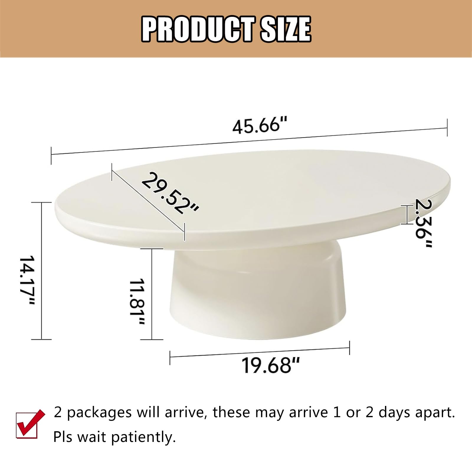 Oval Drum Coffee Table Modern Cream White Pedestal
