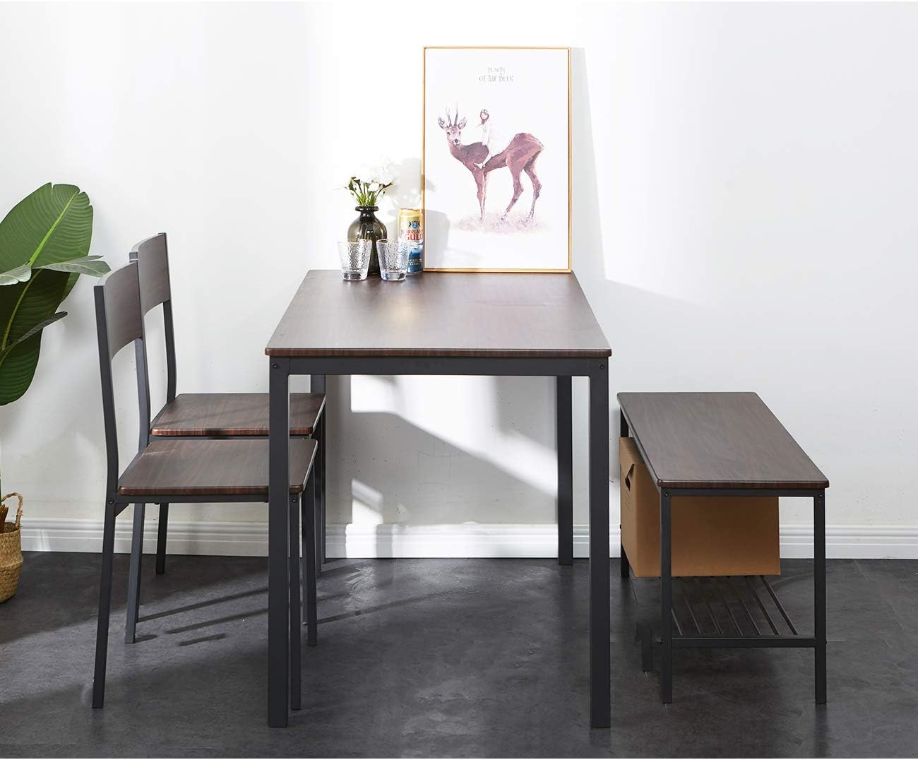 Dining Table Set with Bench and Chairs for 3-4 Persons