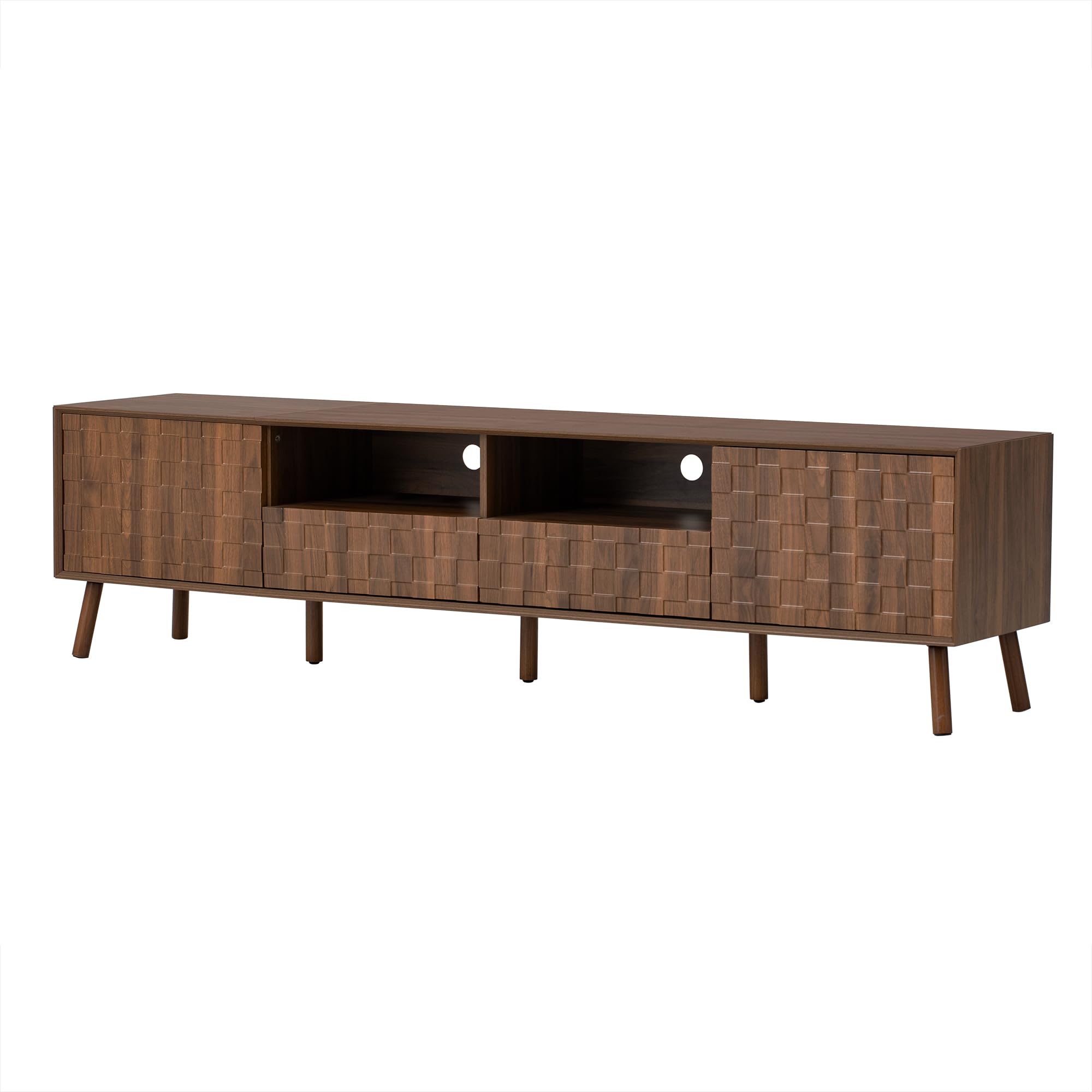 Merax 78" TV Stand for TVs Up to 85", Modern Entertainment Center with 2 Doors, 2 Drawers, and Open Shelves, Media Console with Unique Mosaic Front Design for Living Room