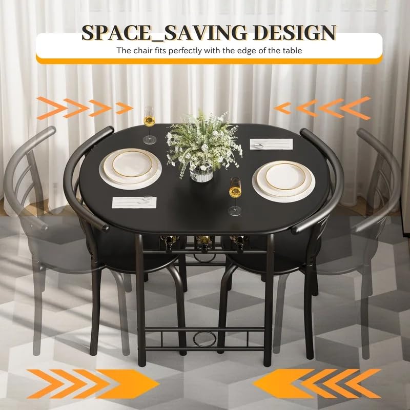 3-Piece Wooden Dining Table Set with 2 Chairs and Wine Rack