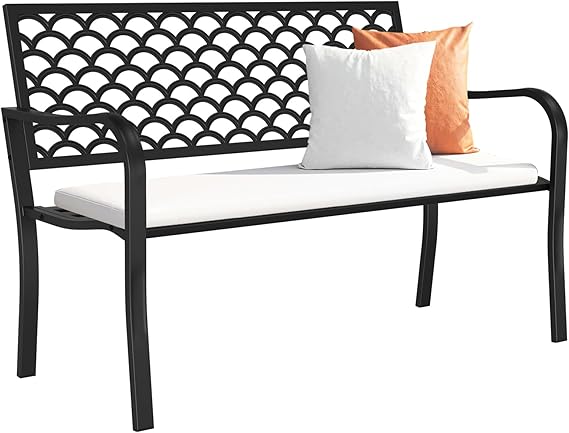 Outdoor Garden Bench - Weatherproof Anti-Rust Heavy-Duty Wrought Iron Metal
