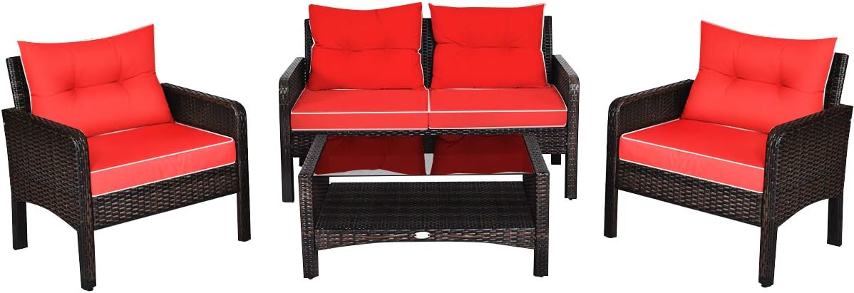 4 Piece Outdoor Patio Furniture Set with Glass Coffee Table
