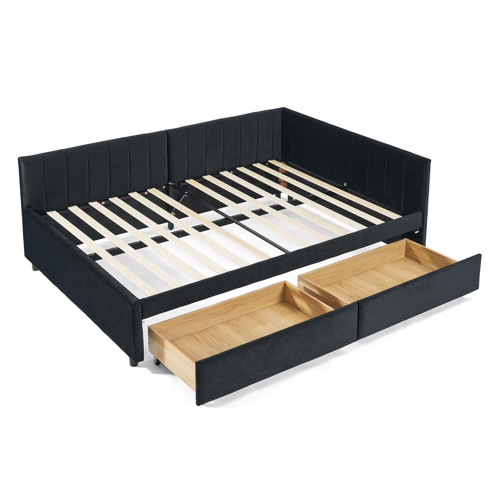 Full Daybed with Storage Drawers and Tufted Velvet Upholstery