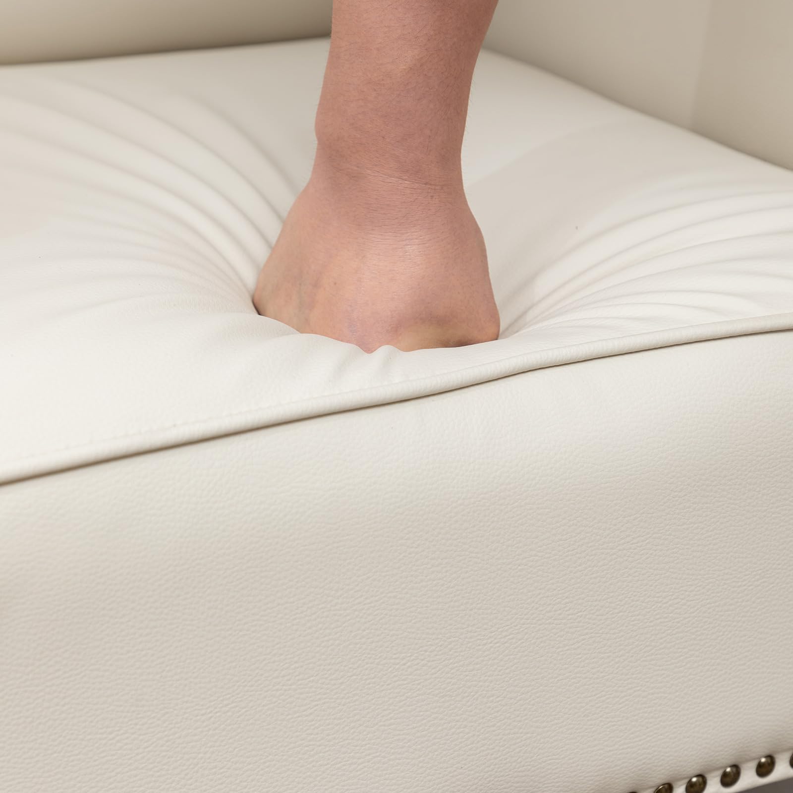 HOMEFLEX Accent Chair, Faux Leather Living Room Chairs with Nailhead Trim, Mid-Century Lounge Armchair with Solid Wood Legs, Comfy Reading Single Sofa for Bedroom, Waiting Room (White, 2 Chairs)