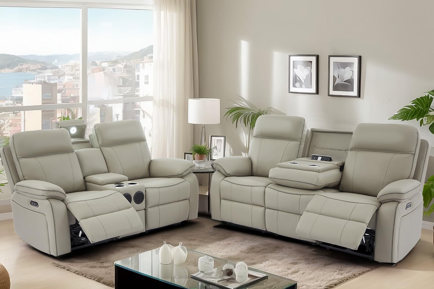Power Reclining Loveseat with LED Light and Bluetooth Speakers