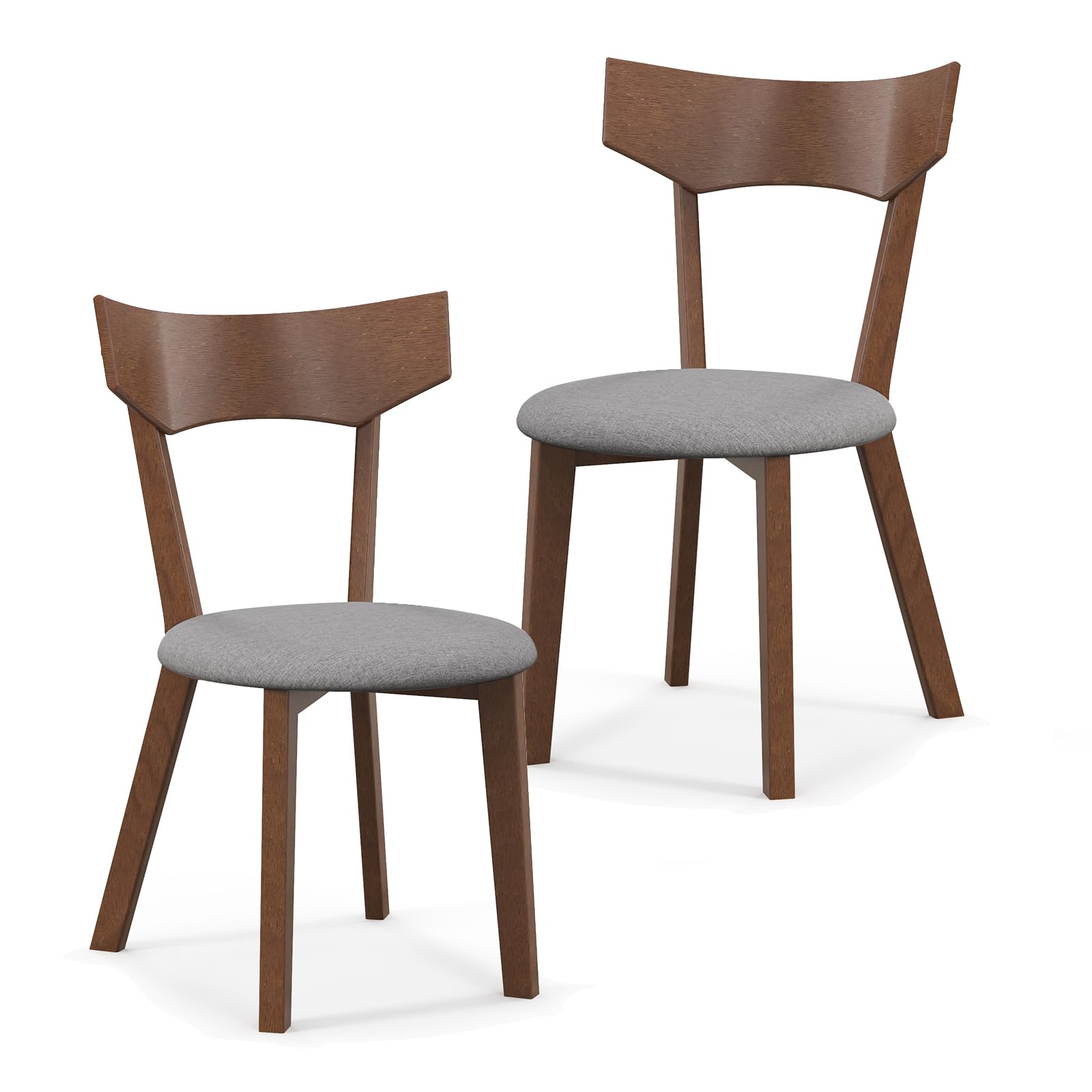 Wooden Dining Chairs Set of 2 with Curved Back and Cushioned Seat