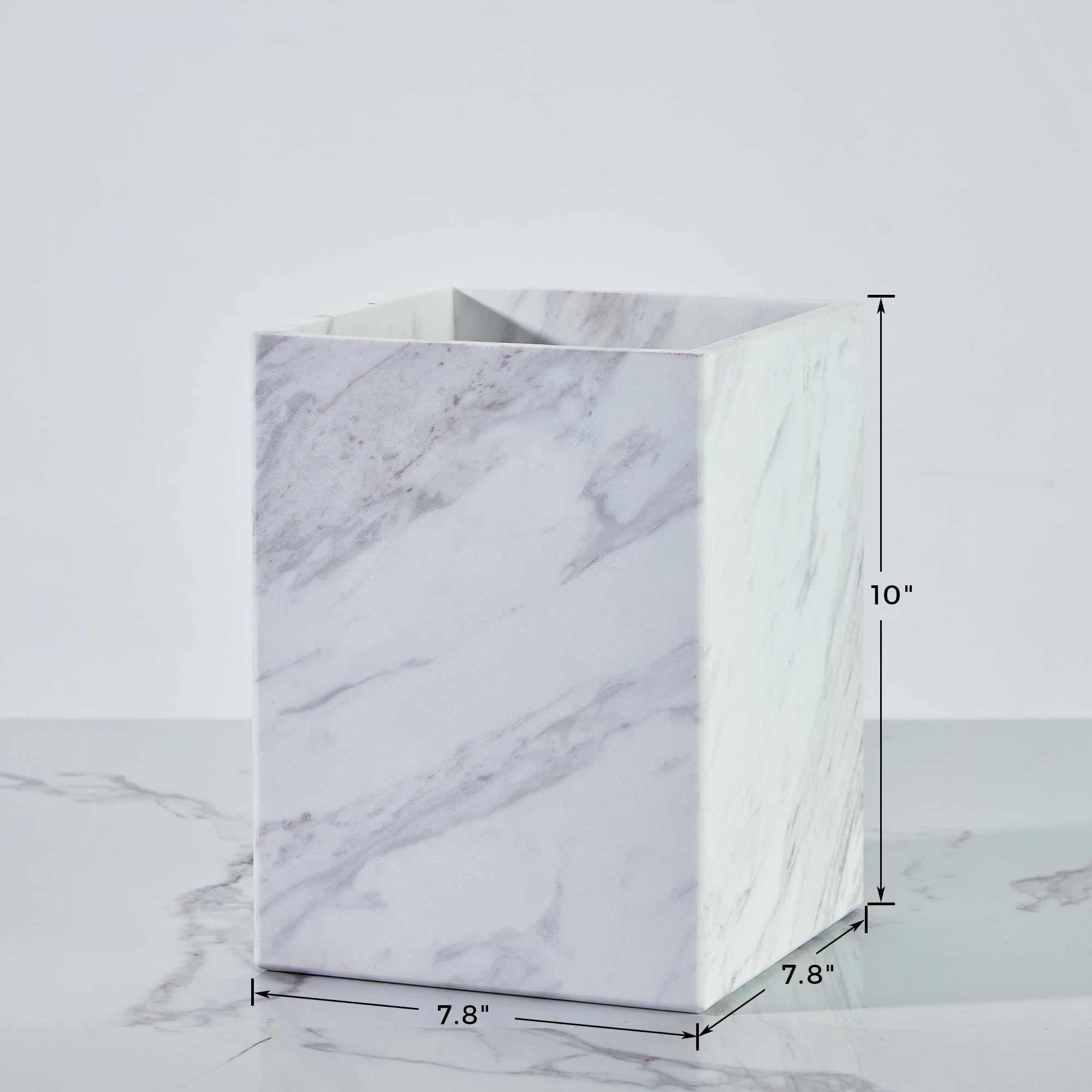 White Marble Wastebasket Rectangular Trash Can