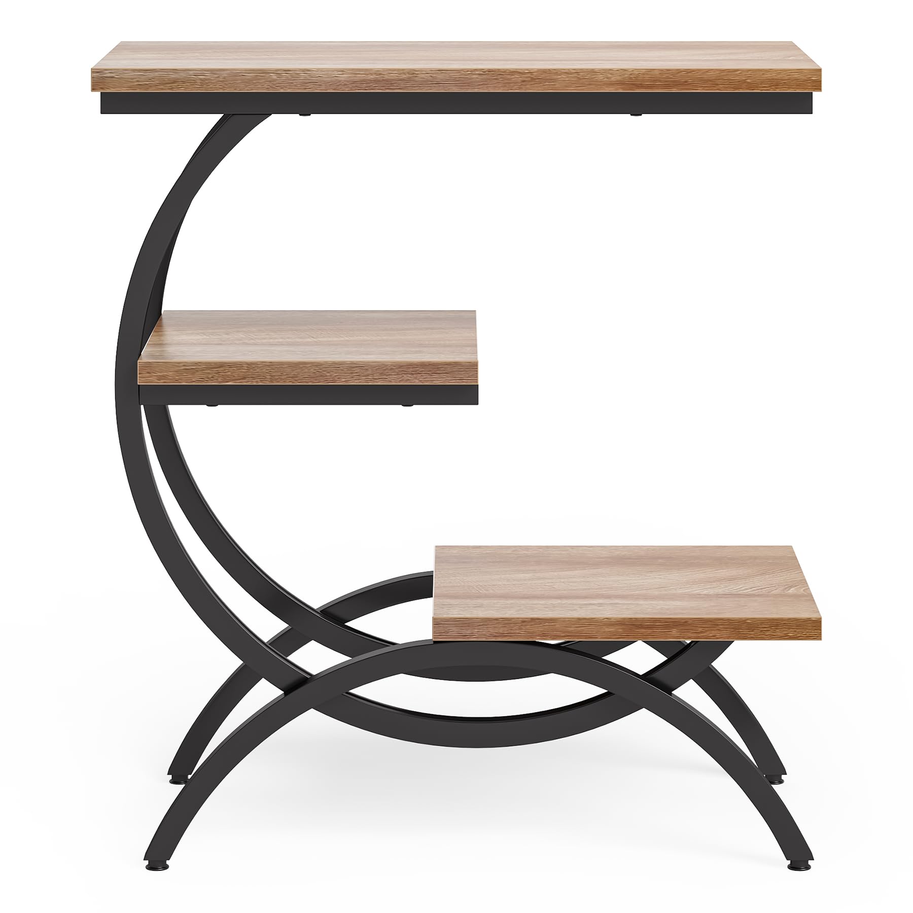 C-Shaped End Table with Storage Shelves