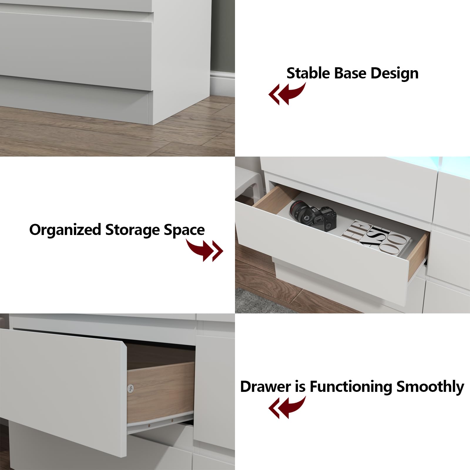 9 Drawer Dresser with Power Outlet and LED Light Strip