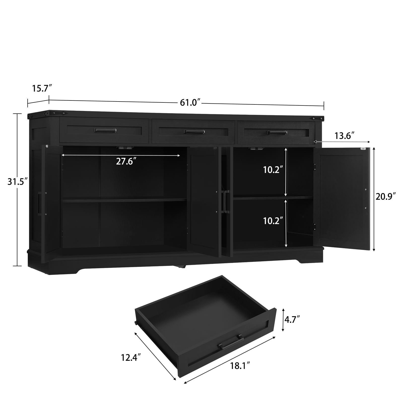 61" Buffet Cabinet with Drawers