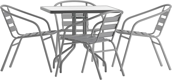 5-Piece Square Glass Patio Dining Set with Metal Chairs