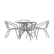 5-Piece Square Glass Patio Dining Set with Metal Chairs