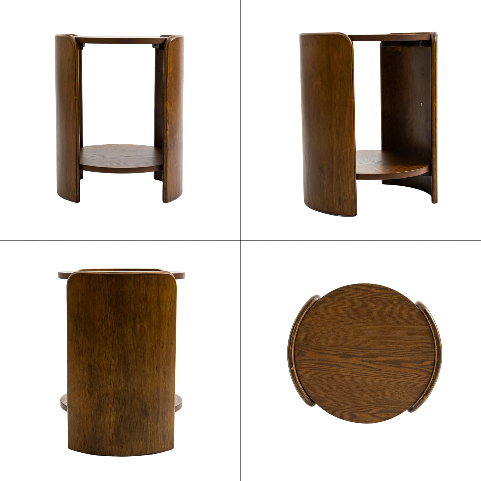 DUOMAY Wood Side Table, 15.5" Wide Round End Table with Storage Shelf Mid Century Modern Bedside Table for Living Room Apartment, Walnut Color