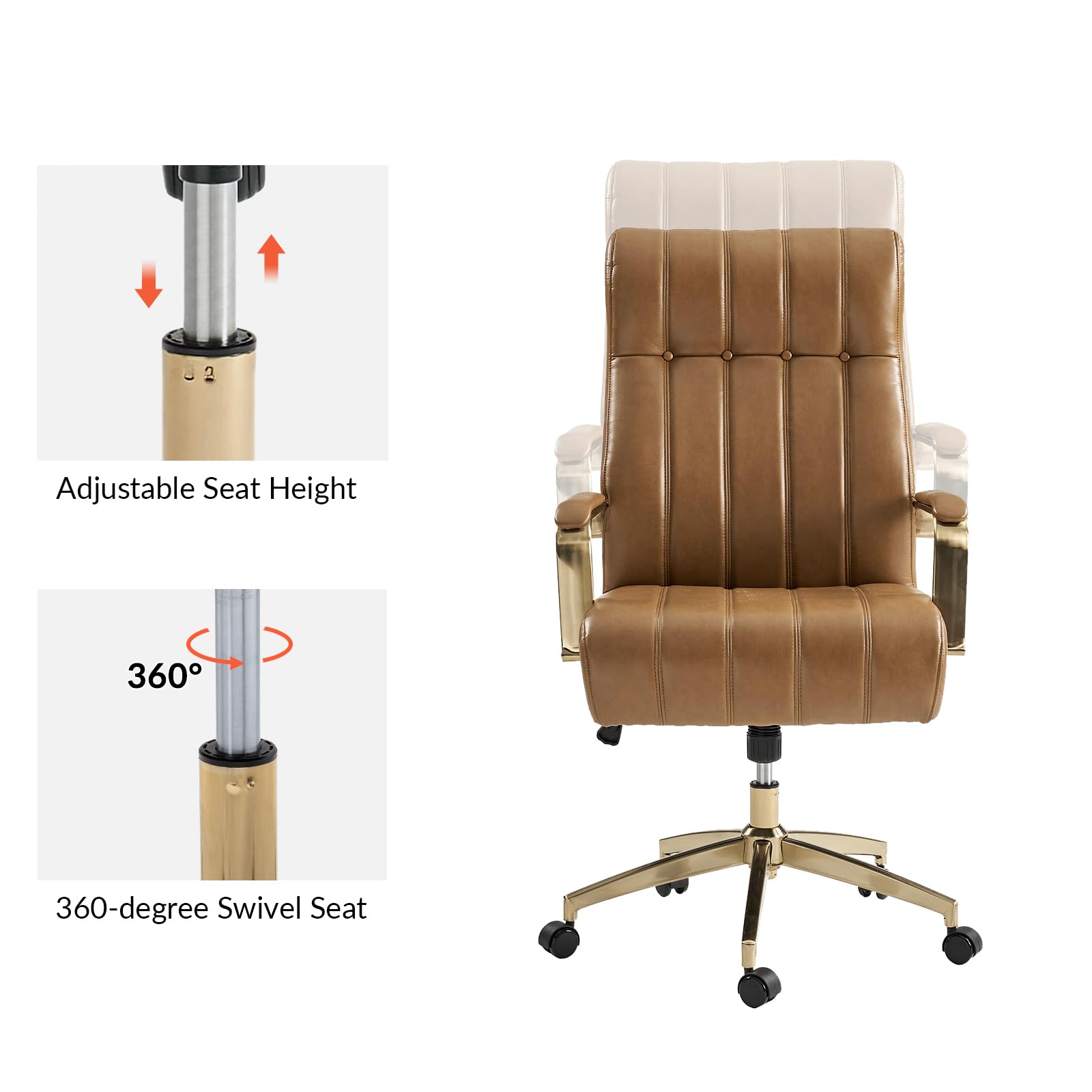 Executive Office Chair with Tufted Faux Leather and Gold Base