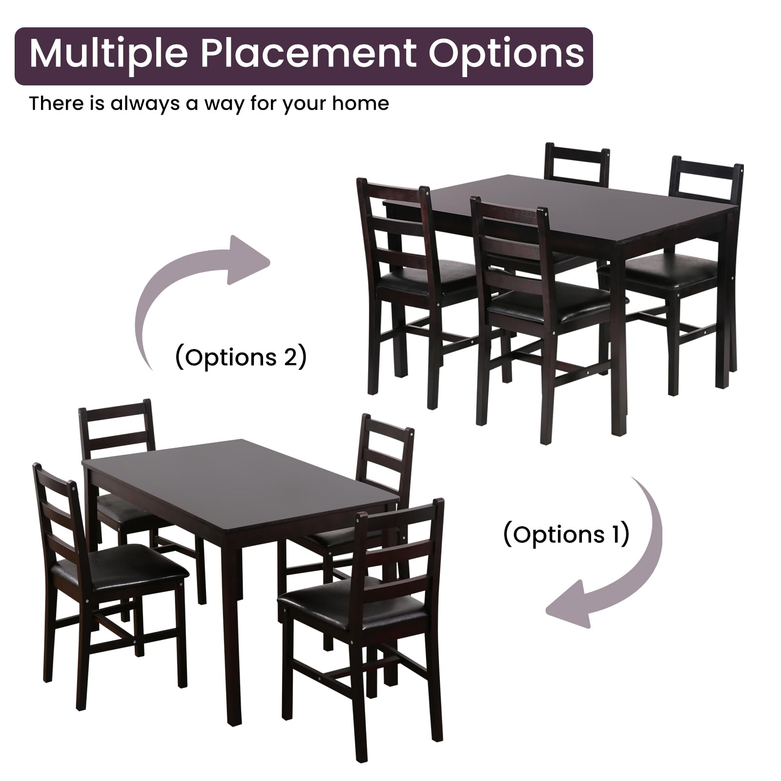 5-Piece Wooden Dining Table Set for 4 - Square Kitchen Table with Chairs