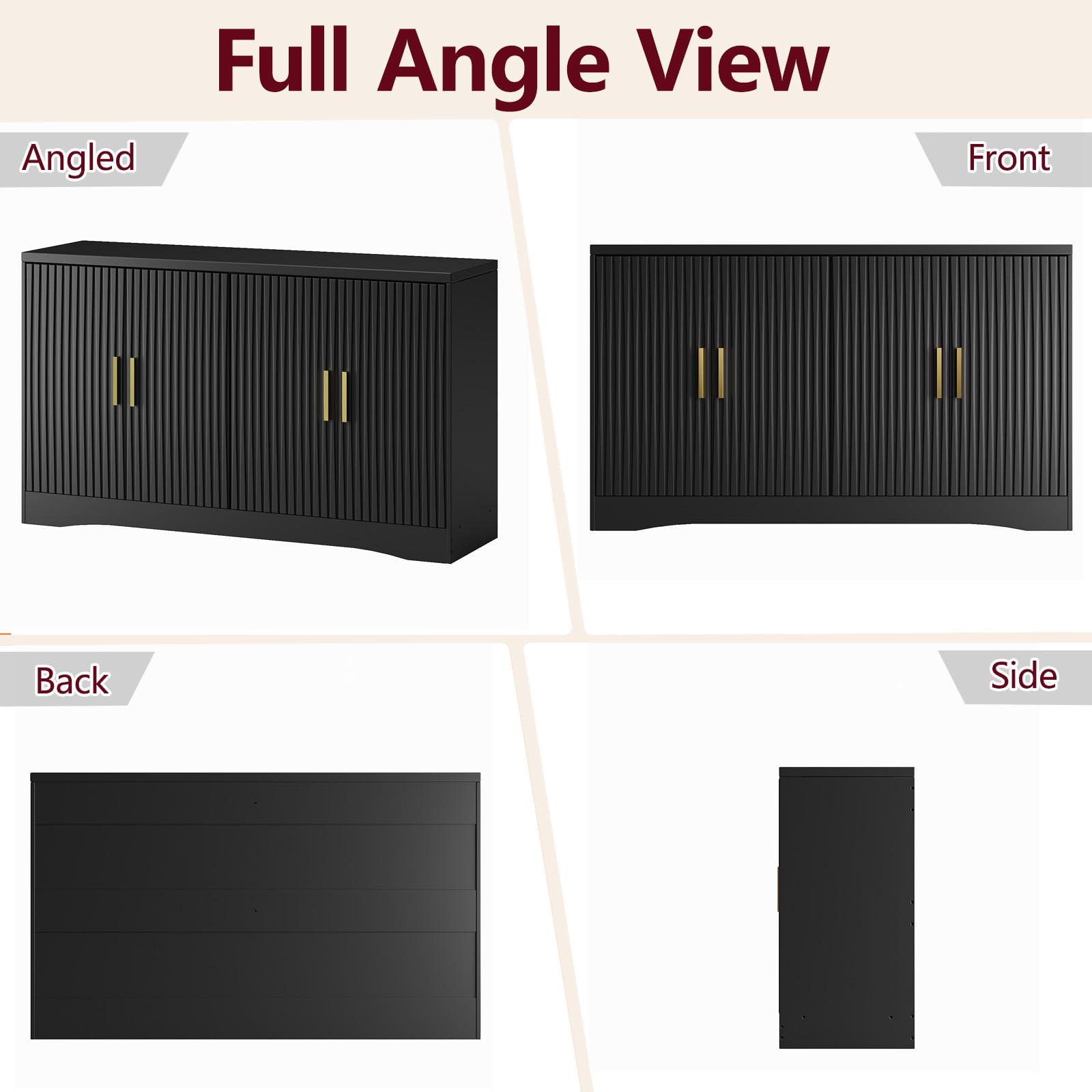 55" Modern Fluted Sideboard Buffet Cabinet