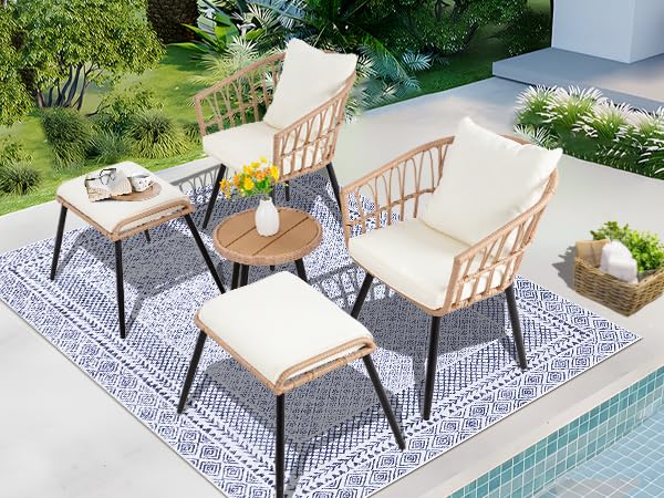 5 Piece Patio Bistro Set with Ottoman