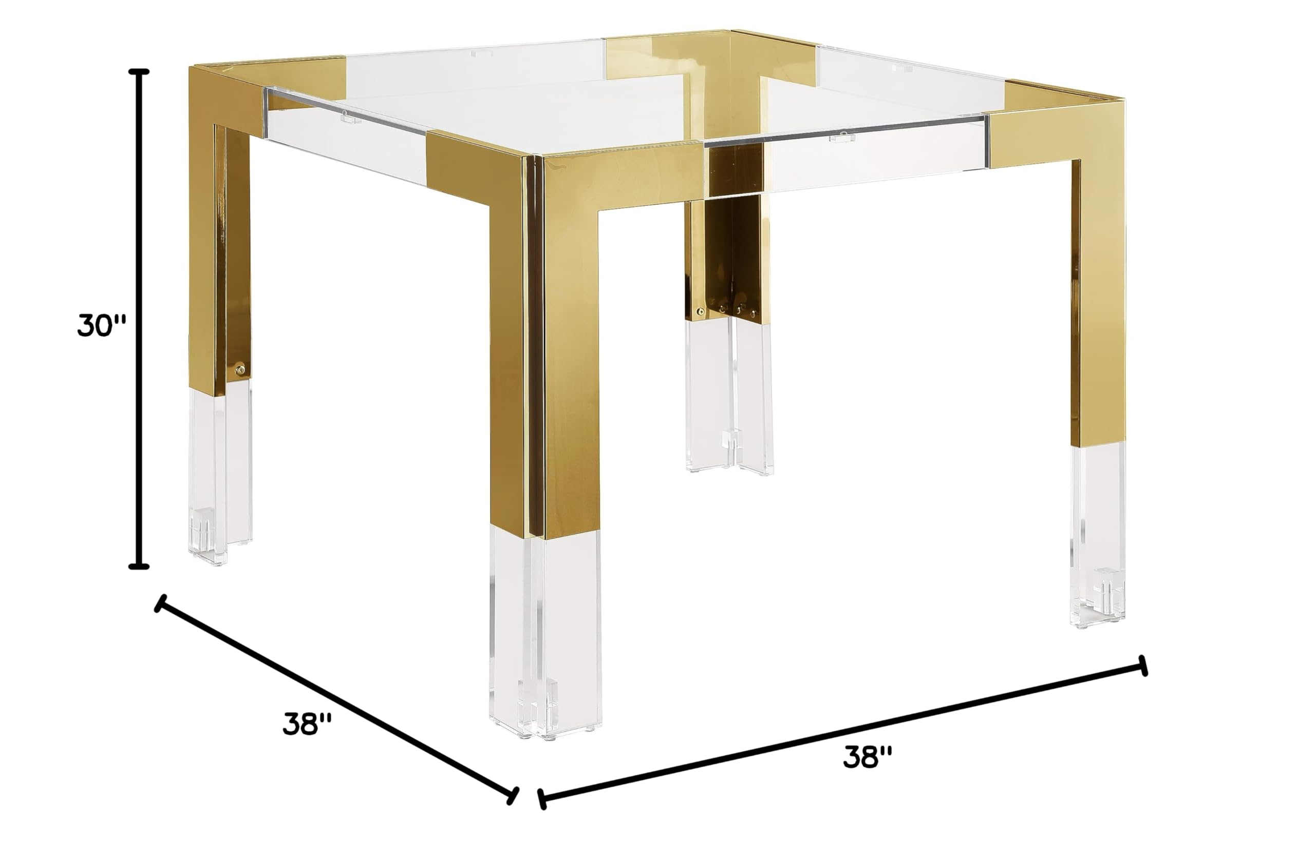 Casper Modern Dining Game Table with Gold Stainless Steel and Glass Top