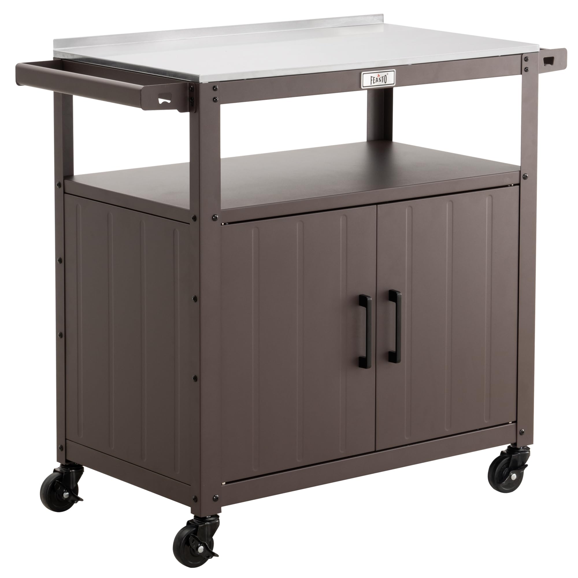 Outdoor Grill Cart with Stainless Steel Tabletop and Storage Cabinet