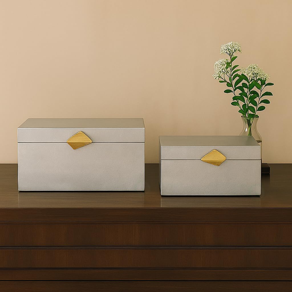 Decorative Wooden Storage Boxes with Gold Accent - Set of 2