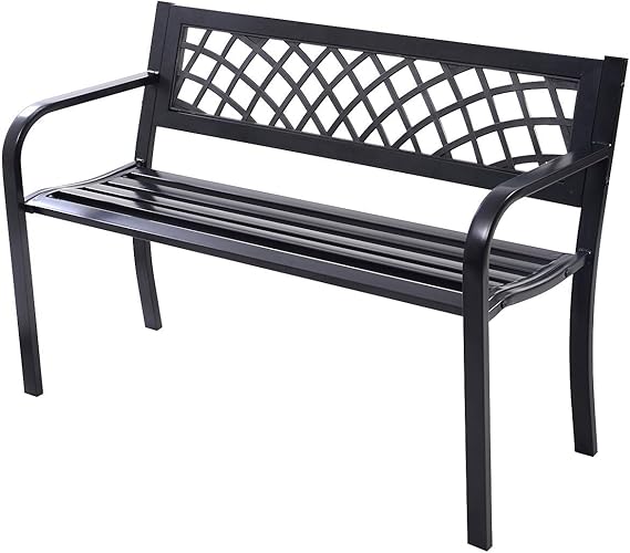 50" Outdoor Metal Park Bench with Armrests and Backrest