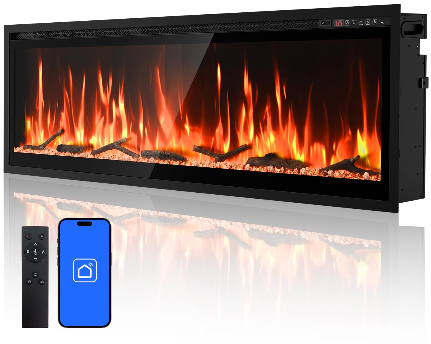 60" Smart Electric Fireplace with Voice Control and Realistic Flame