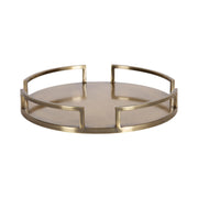 Round Serving Tray with Metal Handles - 16 Inch Diameter Antique Brass