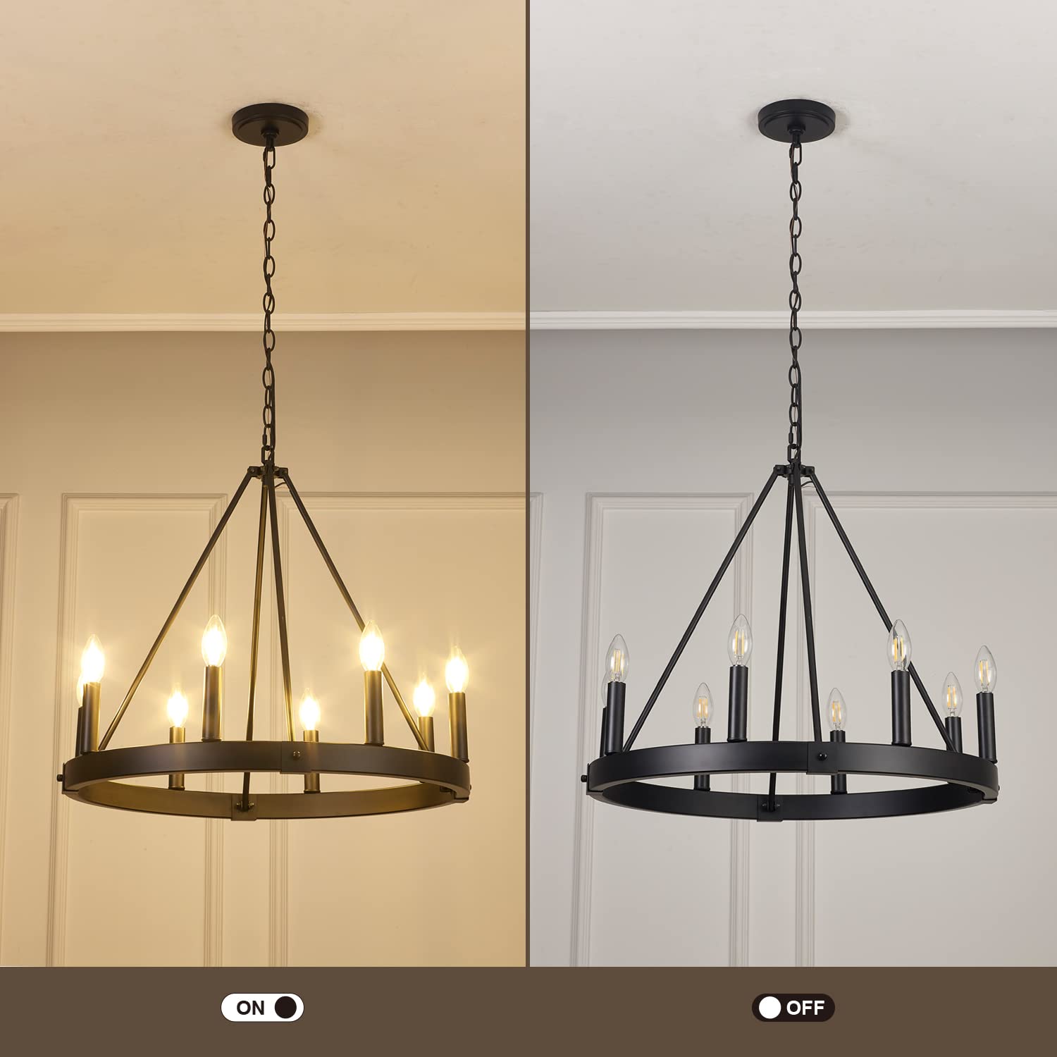 8-Light Farmhouse Wagon Wheel Chandelier