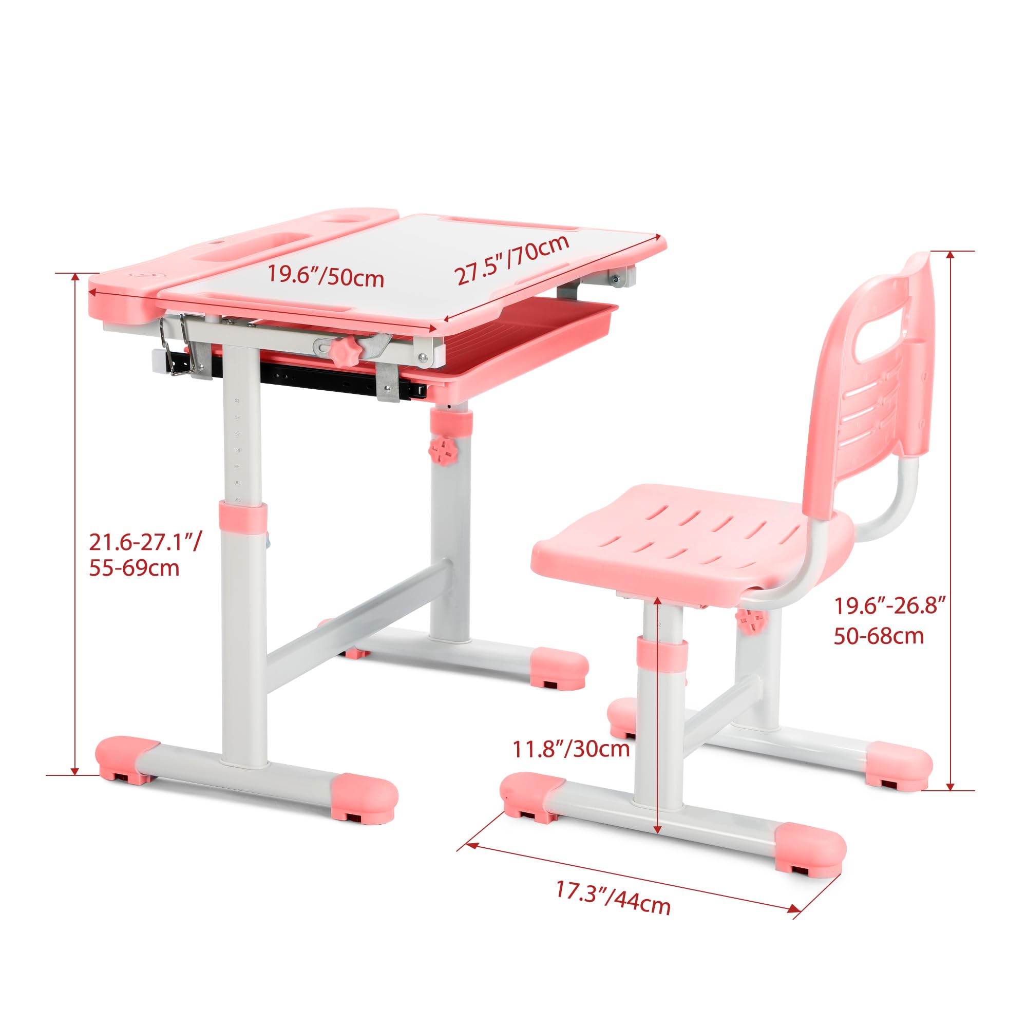 Height Adjustable Kids Desk and Chair Set with LED Light