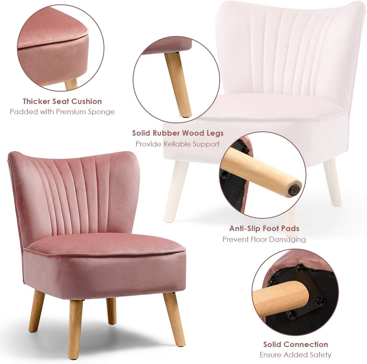 Pink Velvet Accent Chair with Wood Legs