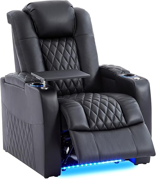 Home Theater Seating Row of 4 - Top Grain Leather Power Recliner